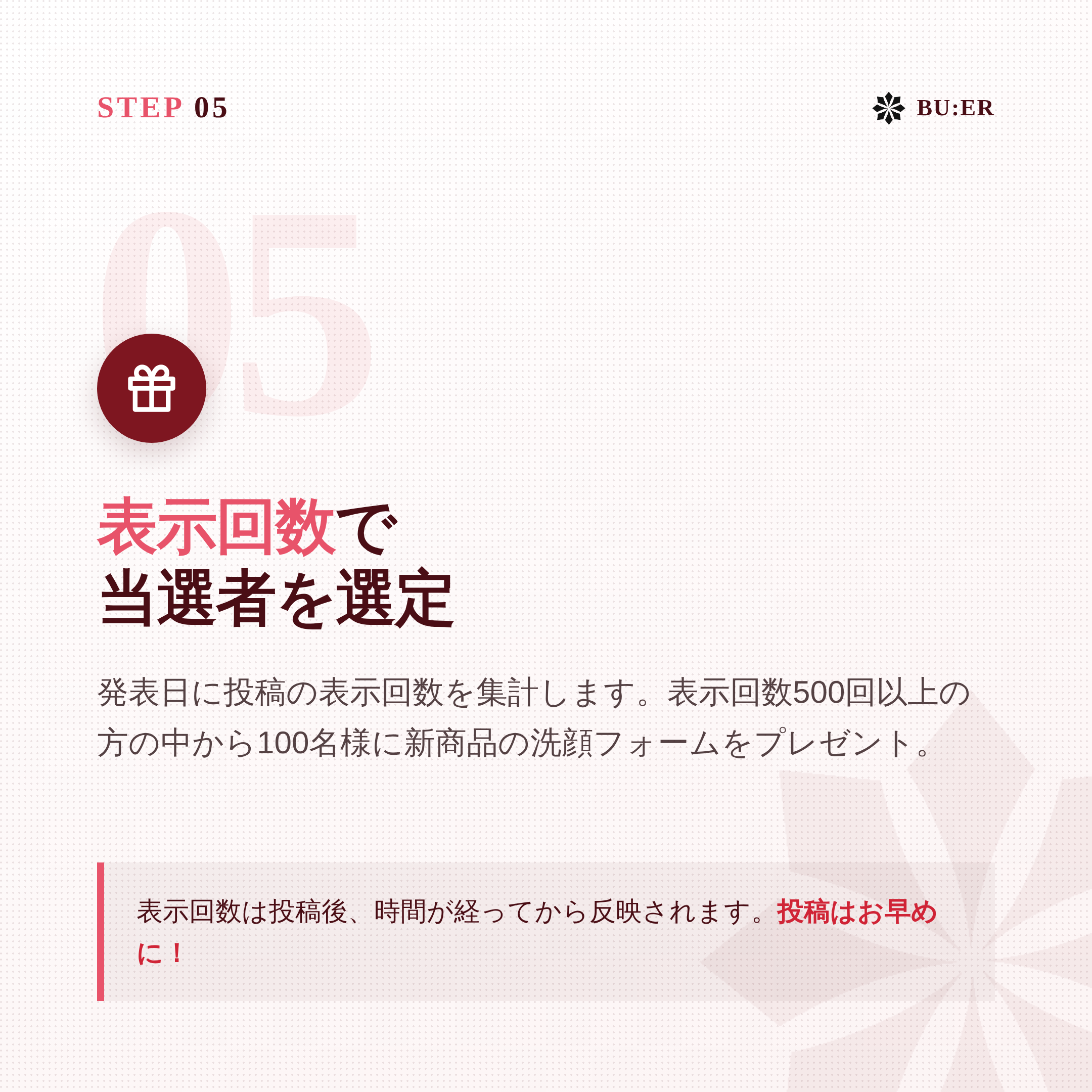 STEP 05 表示回数で当選者を選定